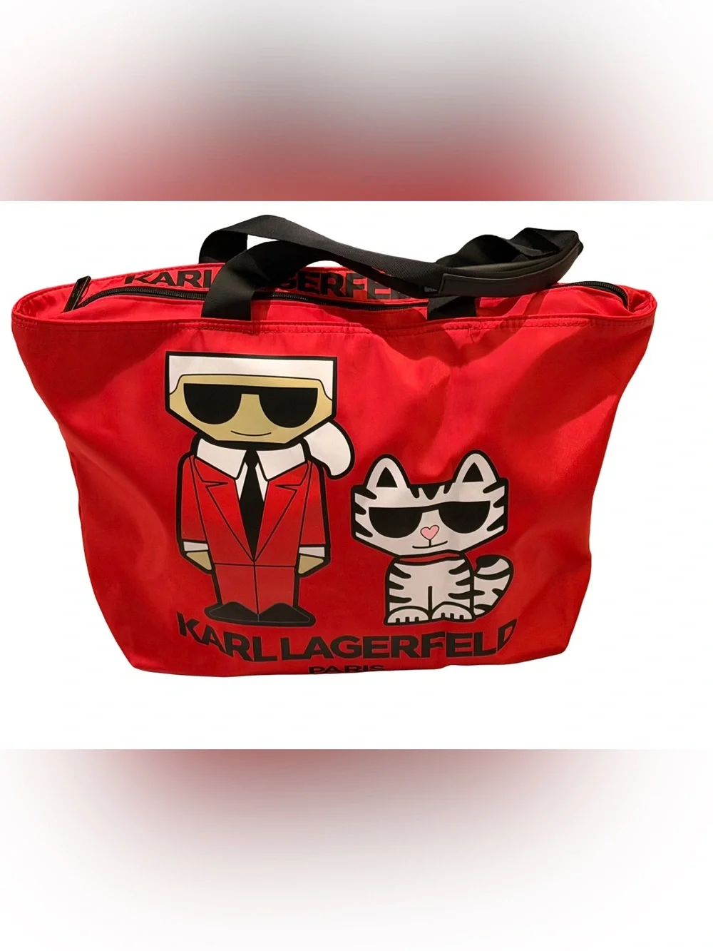 Karl Lagerfeld Paris Amour Tote Red/Black/Multi 14.75” x 14.25” x 6” +Strap NWOT